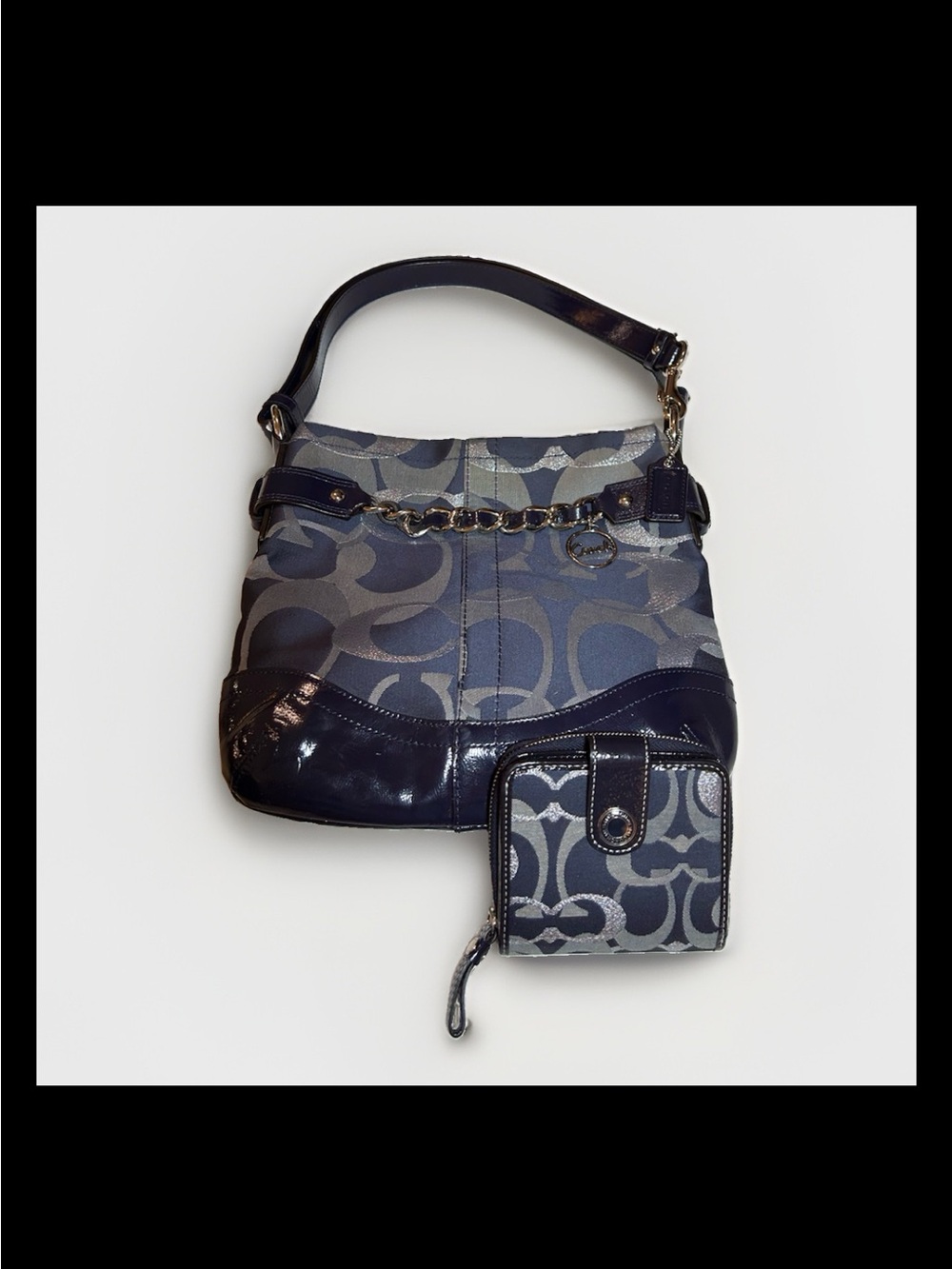 Coach Moto Optic Blue Metallic Chain Shoulder Bag/Wallet Set, 2012 Style #19820